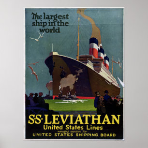 Vintage Nautical SS Leviathan Cruise Travel Poster