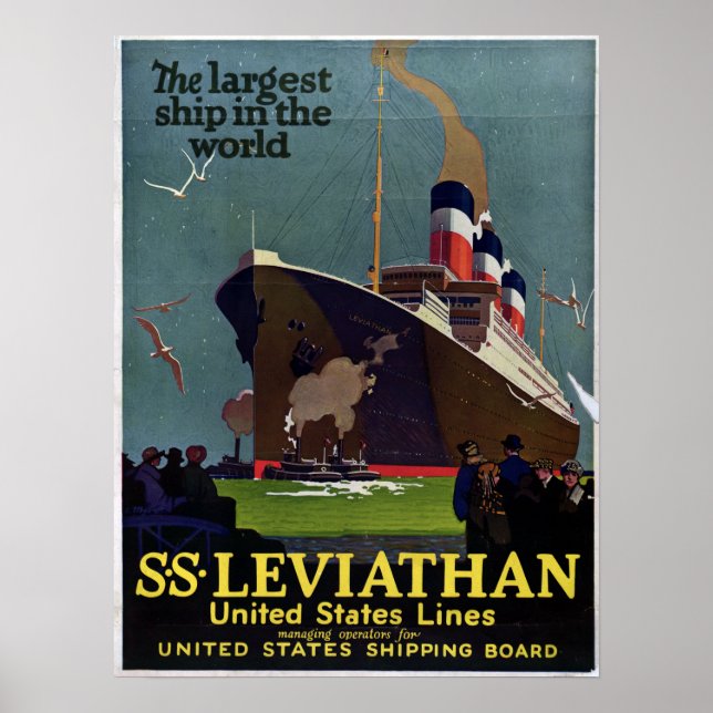 Vintage Nautical SS Leviathan Cruise Travel Poster (Front)