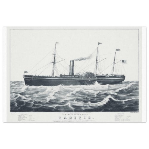 Vintage Nautical Steam Boat Ship Decoupage Tissue Paper