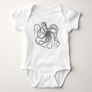 Vintage nautical steampunk octopus print baby bodysuit