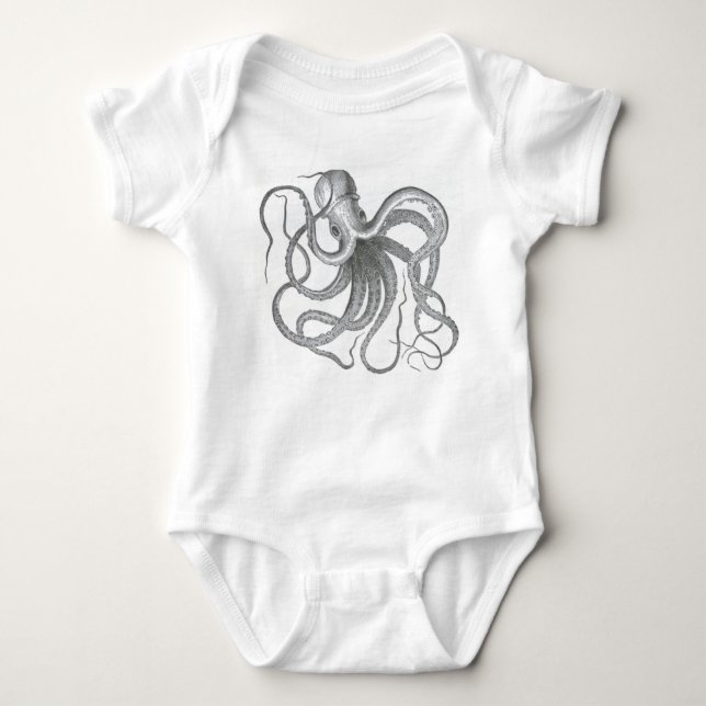 Vintage nautical steampunk octopus print baby bodysuit (Front)