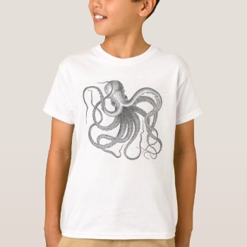 Vintage Nautical Steampunk Octopus Print T-shirt by iBella at Zazzle