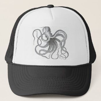 Vintage Nautical Steampunk Octopus Summer Print Trucker Hat by iBella at Zazzle