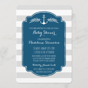 Vintage Nautical Stripes Baby Shower Invitations