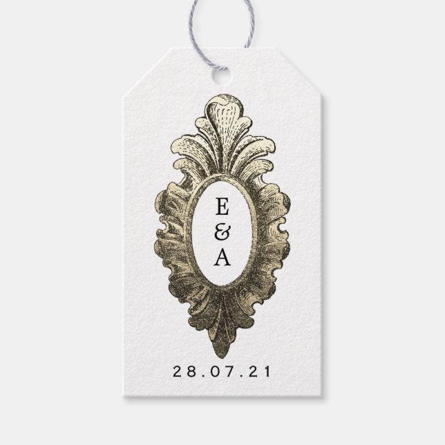 Vintage Nautical Wedding Monogram Gift Tags (Front)