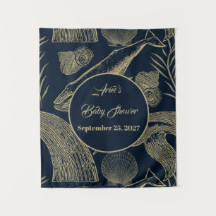 Vintage Nautical Whale Blue Baby Shower Tapestry