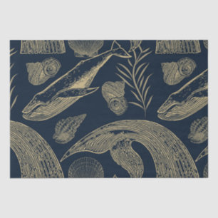 Vintage Nautical Whale Blue Tissue Paper