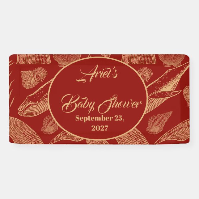 Vintage Nautical Whale Red Baby Shower Banner (Horizontal)