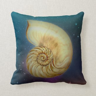 Vintage Nautilus in a Starry Cosmic Sky Throw Pillow
