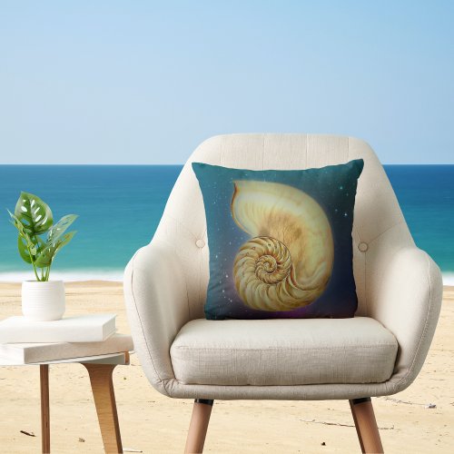 Vintage Nautilus in a Starry Cosmic Sky Throw Pillow