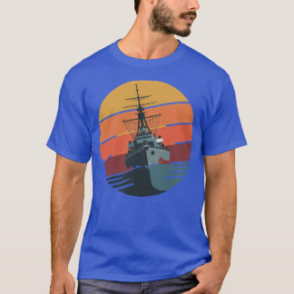 Vintage Naval Ship Retro Sunset Design T-Shirt