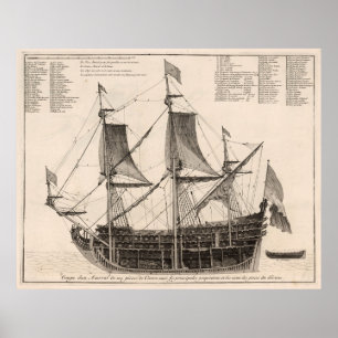 Vintage Naval Vessel Interior Diagram (1693) Poster