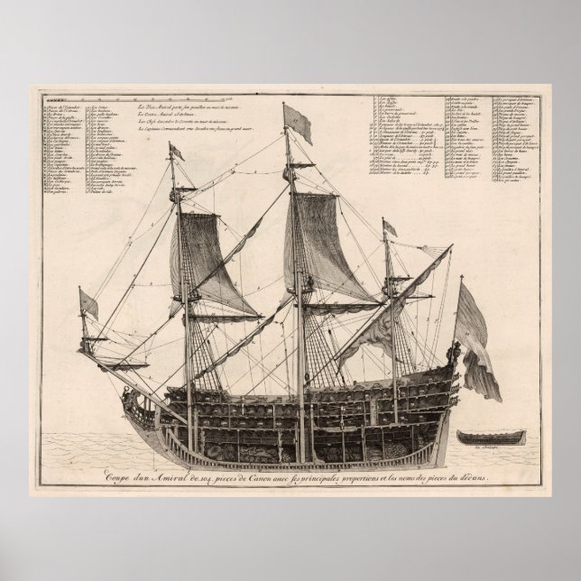 Vintage Naval Vessel Interior Diagram (1693) Poster (Front)