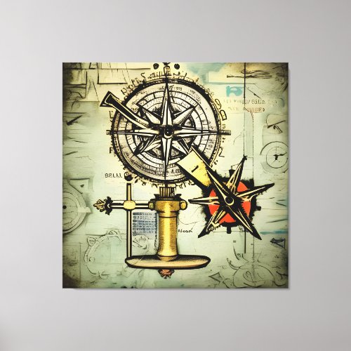 Vintage Navigation Map Sextant and Compass Sketch Canvas Print