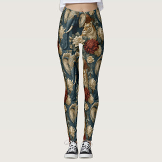 Vintage Navy and Crimson Chintz Elephant Tiger Leggings