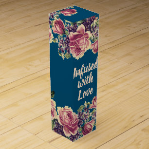 Vintage Navy and Pink Watercolor Floral Wine Box