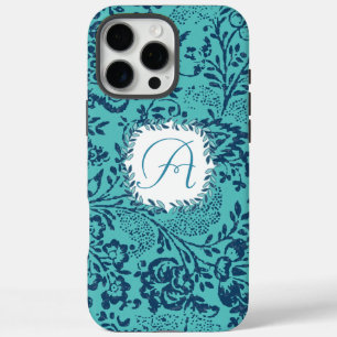 Vintage Navy Aqua Mint Damask Monogram iPhone iPhone 16 Pro Max Case