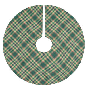 Vintage navy beige red green plaid Christmas Brushed Polyester Tree Skirt
