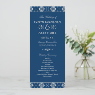 Vintage Navy Blue and Silver Art Deco Wedding Program