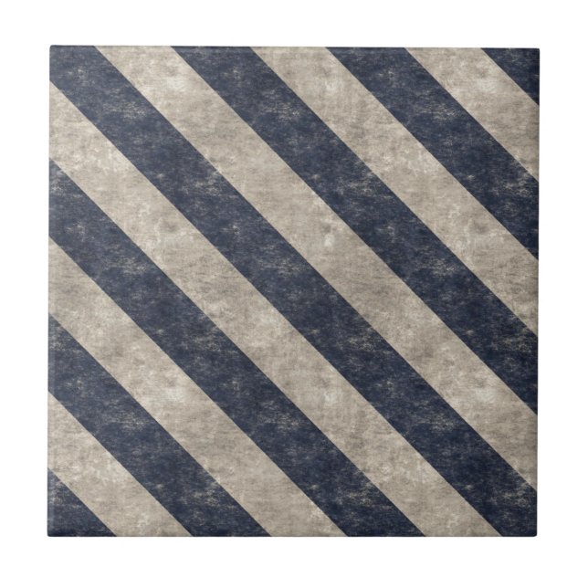 Vintage Navy Blue and White Stripe Pattern Tile (Front)