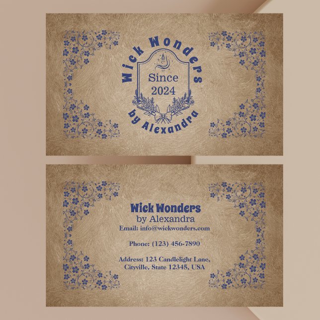 Vintage Navy Blue Apothecary Candle Business Card (Creator Uploaded)