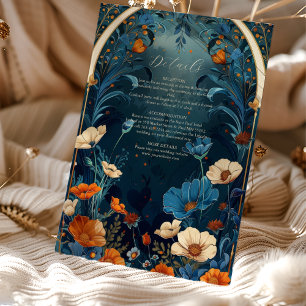 Vintage Navy Blue Art Nouveau Wedding Enclosure Card