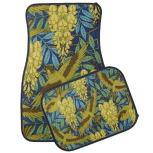 Vintage Navy Blue Bird & Yellow Floral Pattern Car Floor Mat