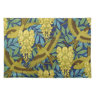 Vintage Navy Blue Bird & Yellow Floral Pattern Cloth Placemat