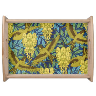 Vintage Navy Blue Bird & Yellow Floral Pattern Serving Tray