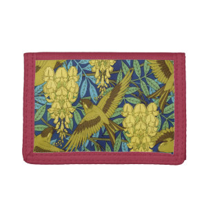 Vintage Navy Blue Bird & Yellow Floral Pattern Tri-fold Wallet