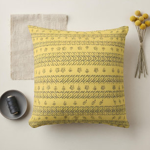 Vintage Navy Blue Boho Yellow Floral Gift Throw Pillow