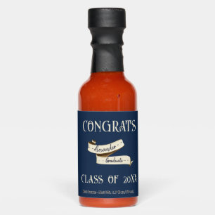 Vintage Navy Blue Cool Elegant Add Name Graduation Hot Sauces