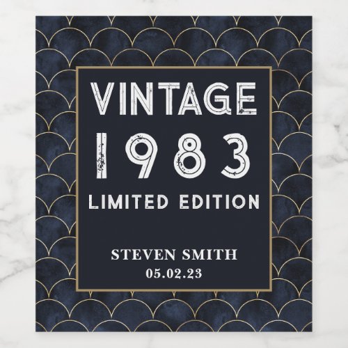 Vintage Navy Blue Custom Year 40th Birthday  Wine Label