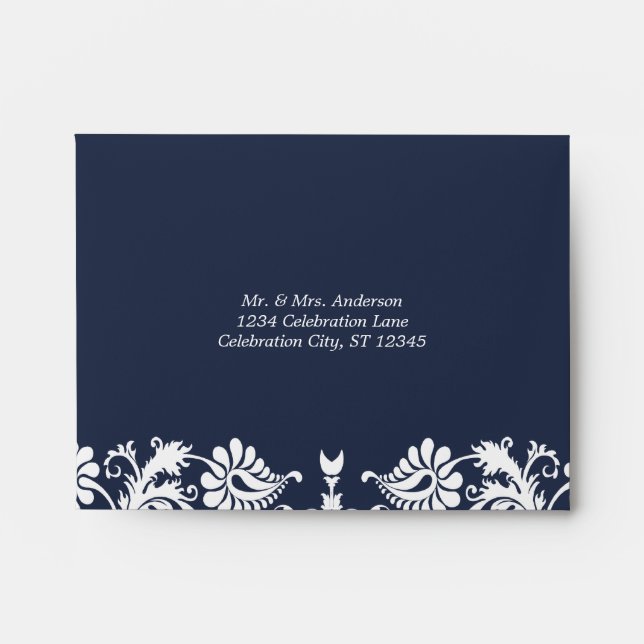 Vintage Navy Blue FloralDamask Envelopes (Front)