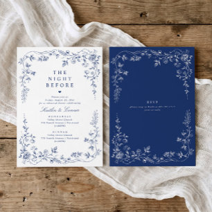 Vintage Navy Blue French Floral Rehearsal Dinner Invitation