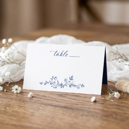 Vintage Navy Blue French Floral Victorian Wedding Place Card