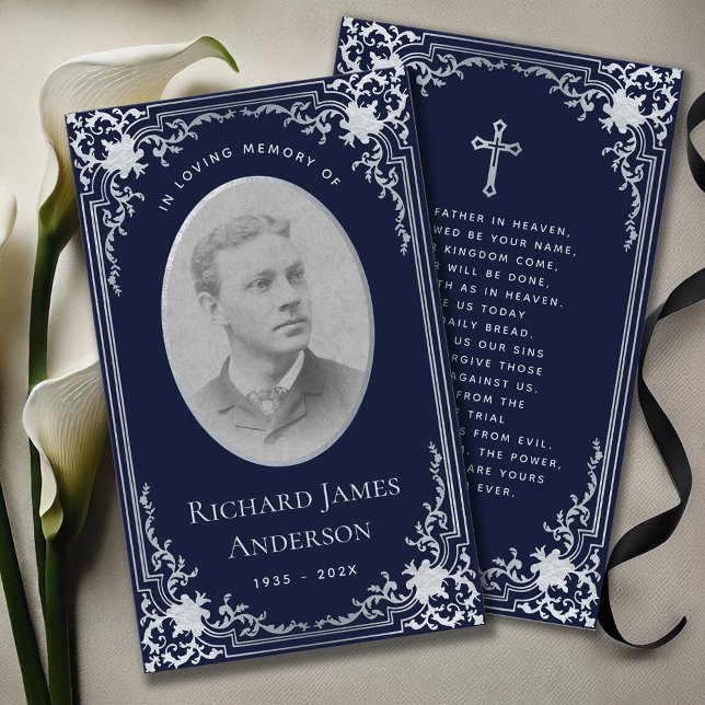 Vintage Navy Blue Funeral Memorial Prayer Card (Creator Uploaded)