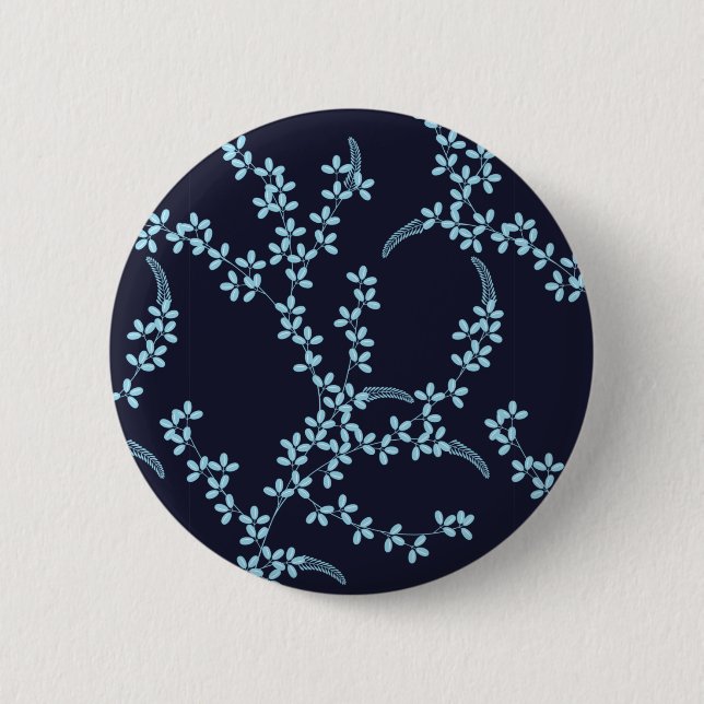 Vintage Navy Blue Garden Floral Night Button (Front)