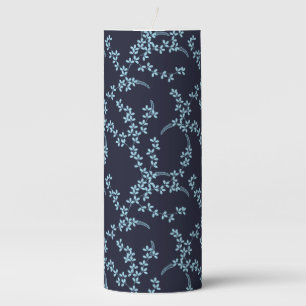 Vintage Navy Blue Garden Floral Night Pillar Candle