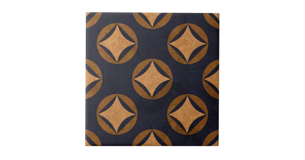 Vintage Navy Blue Gold Abstract Geometric Pattern Ceramic Tile | Zazzle