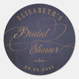 Vintage navy blue gold calligraphy bridal shower classic round sticker