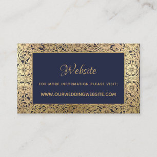 Vintage Navy Blue Gold Roses Wedding Website Card
