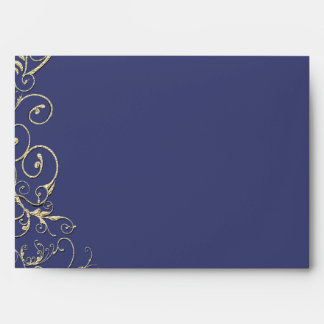 Vintage Navy Blue Gold Swirl Wedding Envelope