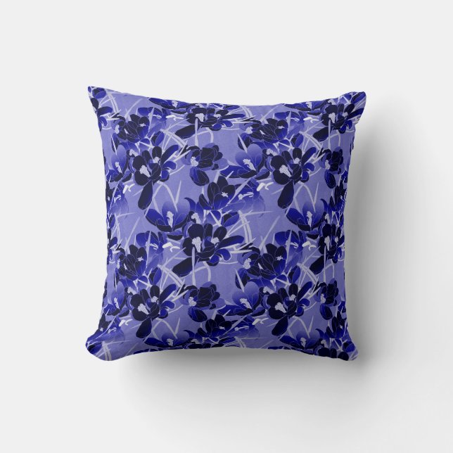 Vintage Navy Blue & Gray Floral Pattern Throw Pillow (Front)