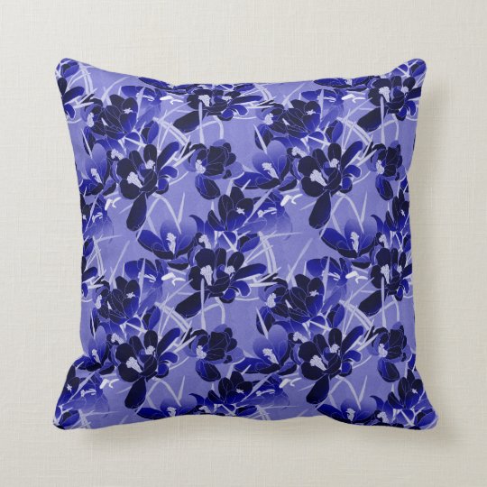 Vintage Navy Blue & Gray Floral Pattern Throw Pillow ...