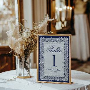 Vintage Navy Blue Lace Wedding Table Number