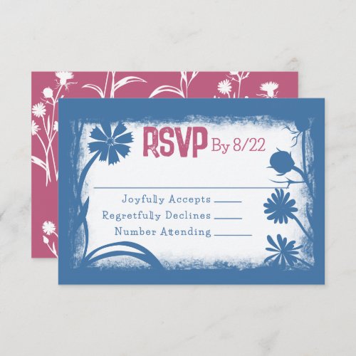 Vintage Navy Blue Mauve Pink RSVP Card