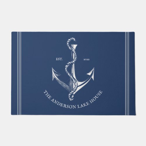 Vintage Navy Blue Nautical Anchor Lake Beach Boat Doormat