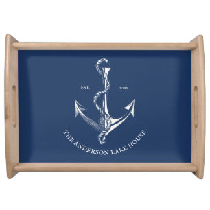 Vintage Navy Blue Nautical Anchor Lake House Serving Tray