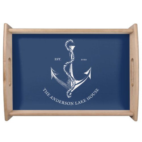 Vintage Navy Blue Nautical Anchor Lake House Serving Tray